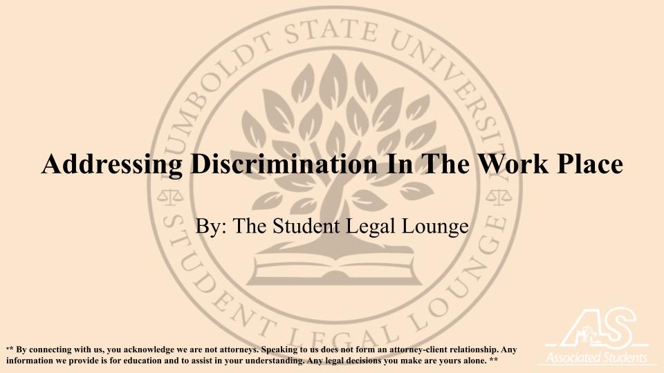 An image of the discrimination in the workplace rights presentation